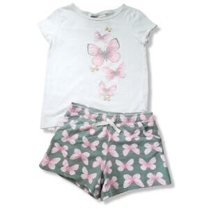 Carter's Girls 7 Butterfly Themed Keyhole Back Shirt Shorts Outfit Set